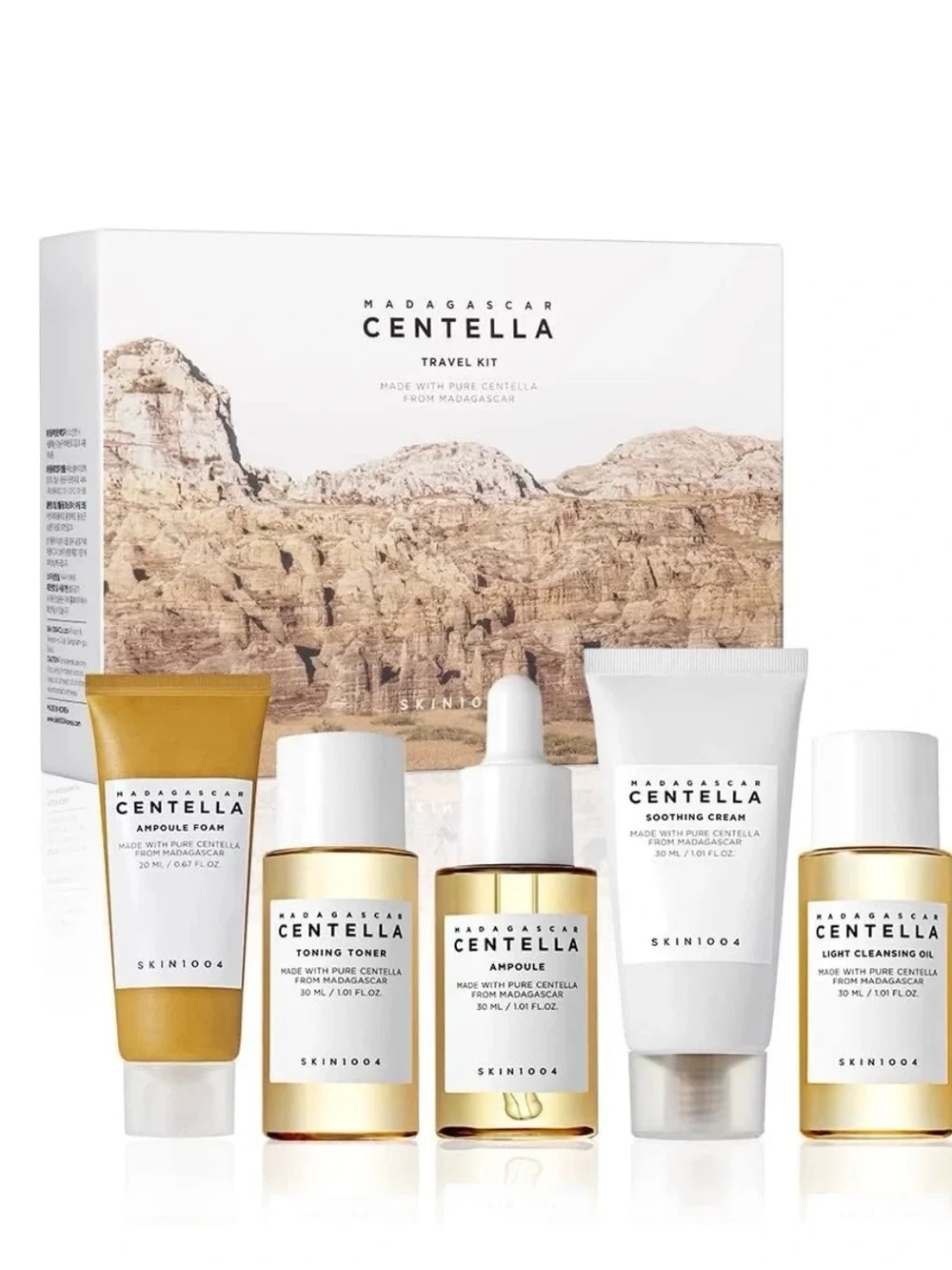 SKIN1004 Madagascar Centella Travel Kit, Toner, Ampoule, Soothing Cream, Clean